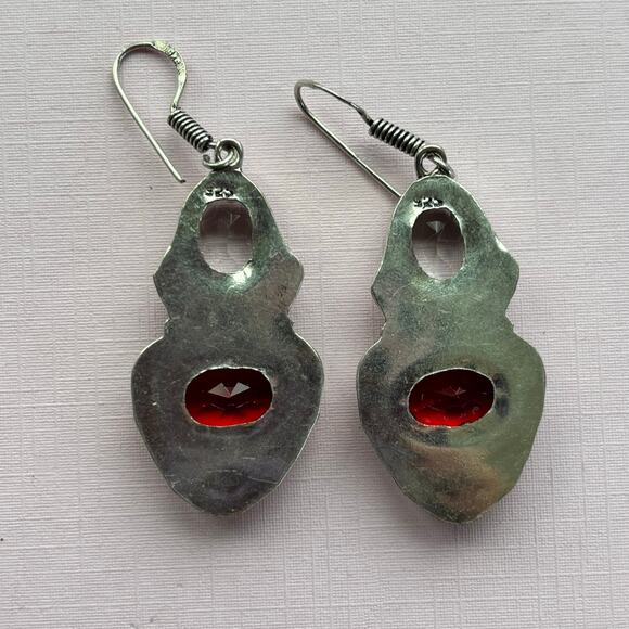 925 Sterling Garnet & White Topaz Dangle Earrings - Picture 6 of 6